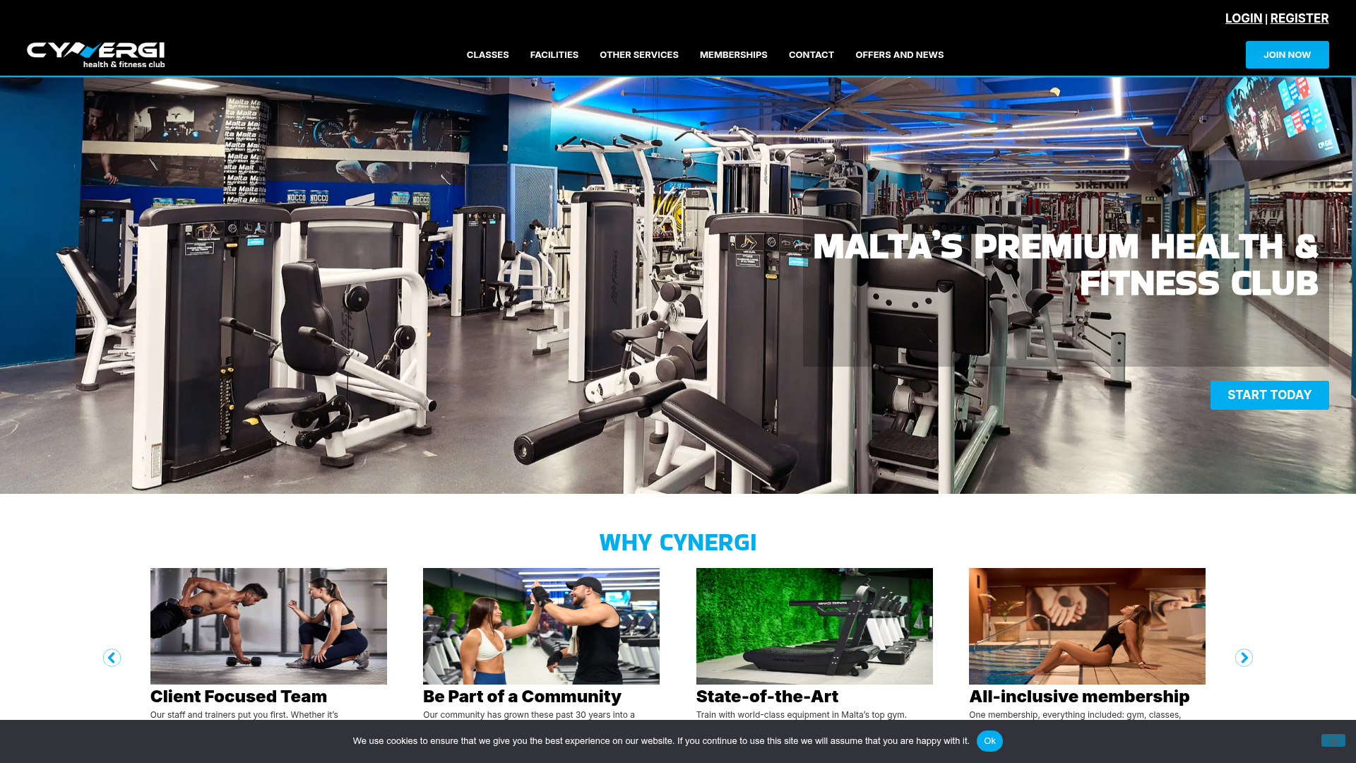 Cynergi health and fitness club homepage screenshot